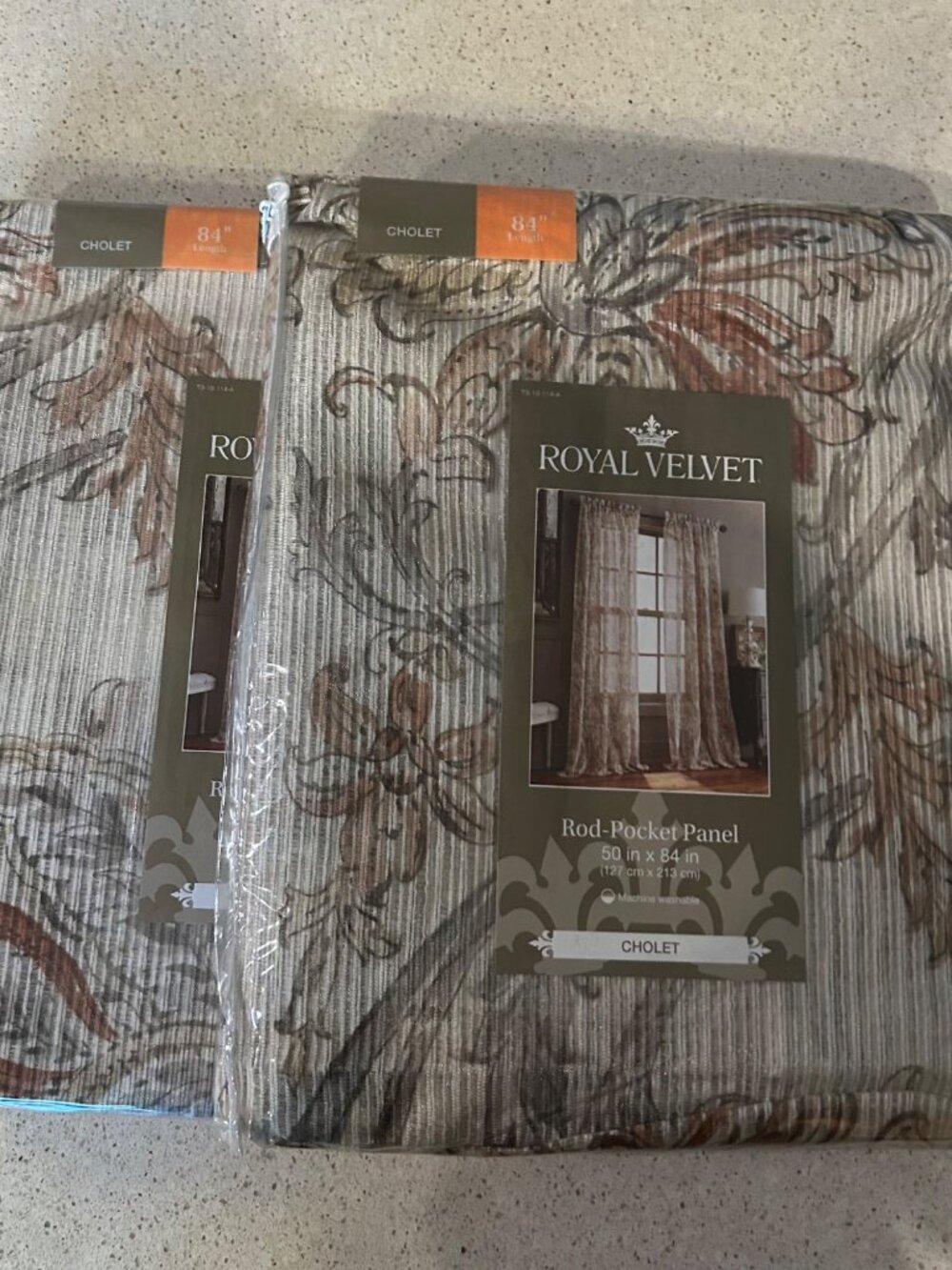 "Royal Velvet Cholet Curtain Set 2 Rod Pocket Panels Floral Beige Rust 50"x 84" - Picture 4 of 14